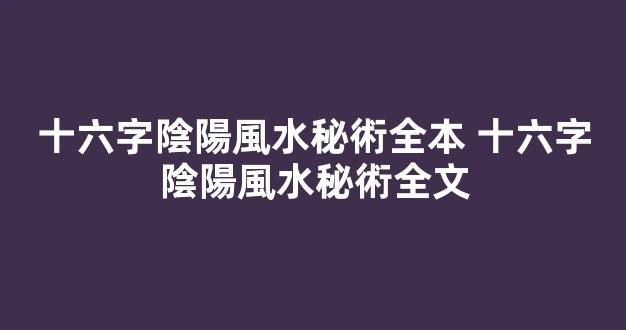 十六字陰陽風水秘術全本 十六字陰陽風水秘術全文